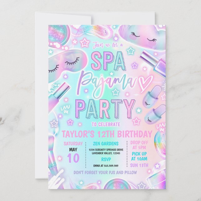Invitación Spa Pajama Fiesta Pastel Spa & Sleepover Cumpleaño (Anverso)