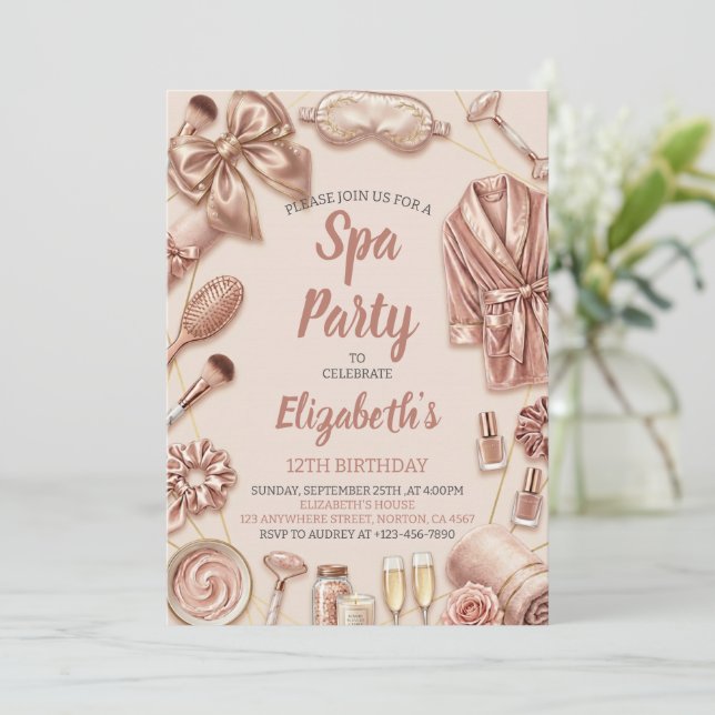 Invitación Spa Party Glitz Glam Glamour Girl Makeup Birthday (Anverso de pie)