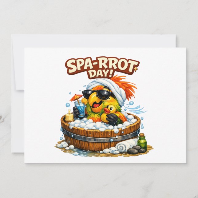 Invitación Spa-rrrot Day Funny Parrot Spa Relax Design (Anverso)