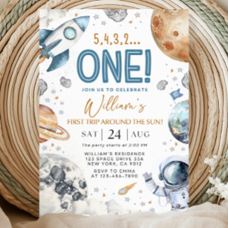 Invitación Space 1st Birthday Party First Trip Around The Sun