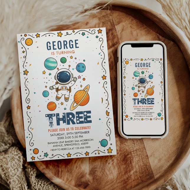Invitación Space Adventure 3rd Birthday | Outer Space Party (Subido por el creador)
