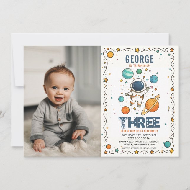 Invitación Space Adventure 3rd birthday | Outer Space photo (Anverso)