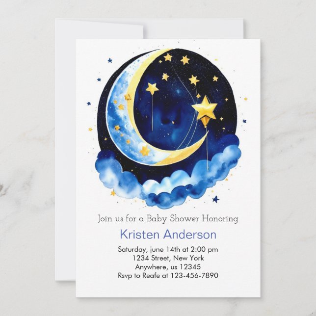 Invitación Space Adventure Dreamy Blue Boy Baby Shower (Anverso)