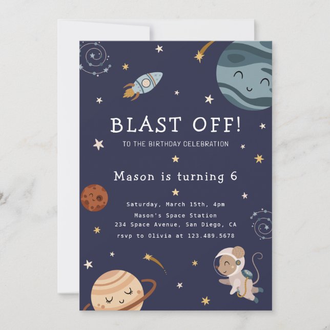 Invitación Space Adventure Playful Kids Birthday Party (Anverso)