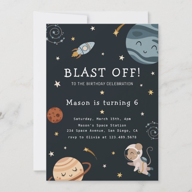 Invitación Space Adventure Playful Kids Birthday Party (Anverso)