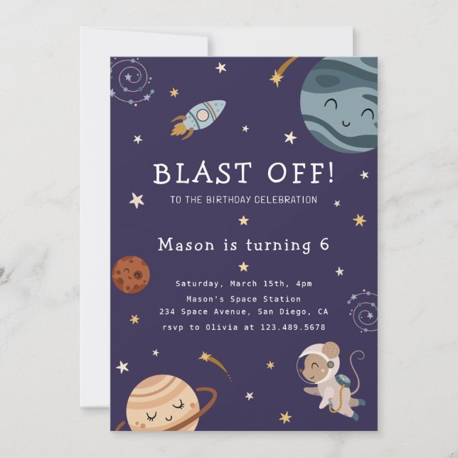 Invitación Space Adventure Playful Kids Birthday Party (Anverso)