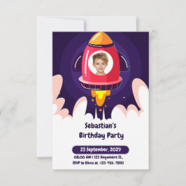 Invitación Space and Spaceship Photo Kids Birthday Invitation