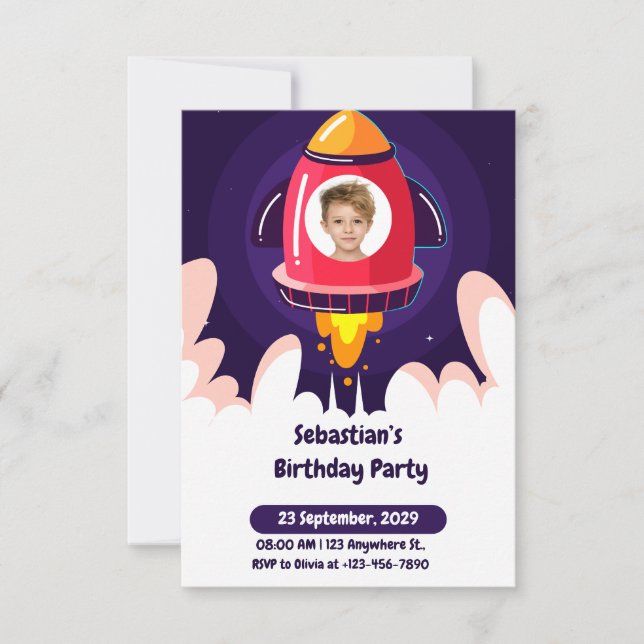 Invitación Space and Spaceship Photo Kids Birthday Invitation (Anverso)