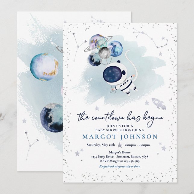 Invitación Space Boy Baby Shower Galaxy Baby Shower Inv (Anverso / Reverso)