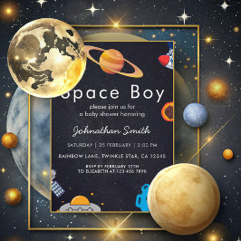 Invitación Space Boy Planets Cute Astronauta Baby Shower