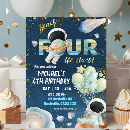 Invitación Space Boy reach FOUR the stars 4th Birthday Invita