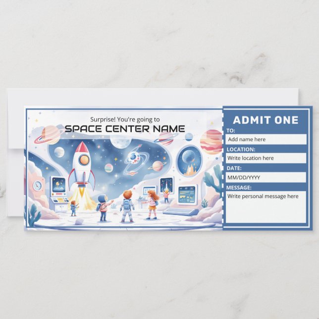 Invitación Space Centre -  Space Museum Ticket Template (Anverso)