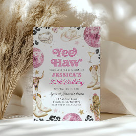 Invitación Space Cowgirl Rodeo Pink Disco Birthday Party 