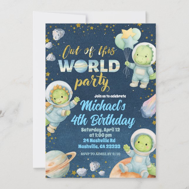 Invitación Space Dinosaur Birthday Invitation (Anverso)