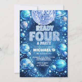 Invitación Space Disco 4th Birthday READY FOUR A PARTY