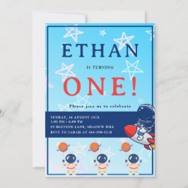 Invitación Space First Birthday Invitation – One Year Old Boy