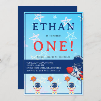 Invitación Space First Birthday Invitation – One Year Old Boy
