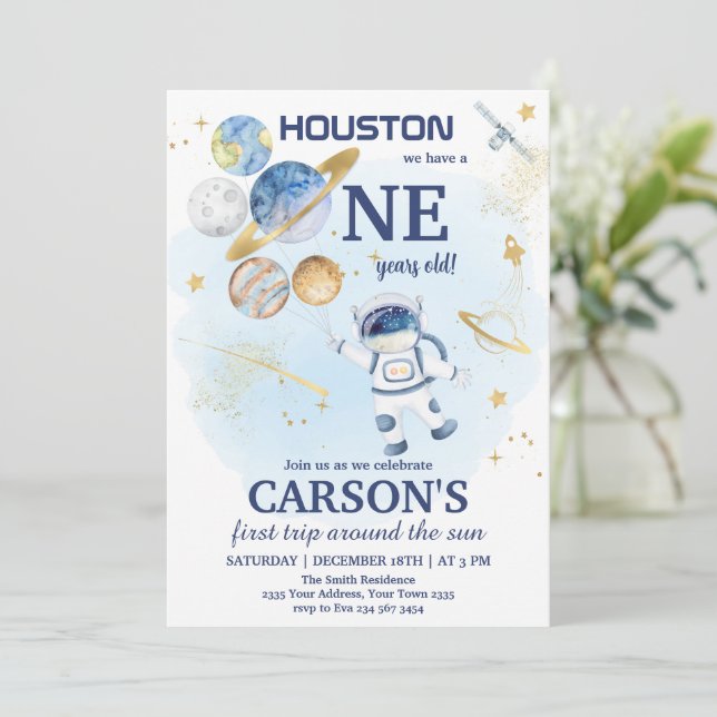 Invitación Space First Outer Space First Birthday (Anverso de pie)