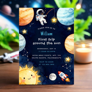 Invitación Space First Trip Around The Sun 1st Birthday