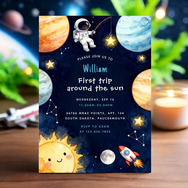 Invitación Space First Trip Around The Sun 1st Birthday (Subido por el creador)