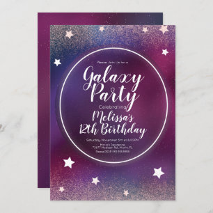 Invitación Space Galaxy Nebula Purpurina Moon Cumpleaños