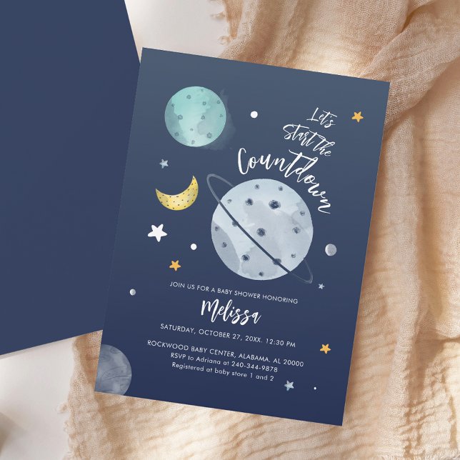 Invitación Space Outer Boy Baby Shower Moon Stars (Space Outer Boy Baby Shower Moon Stars Invitation)