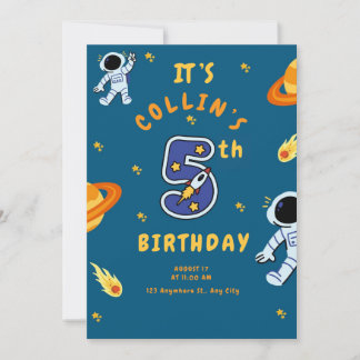 Invitación Space Theme 5th Birthday Invitation for Boys