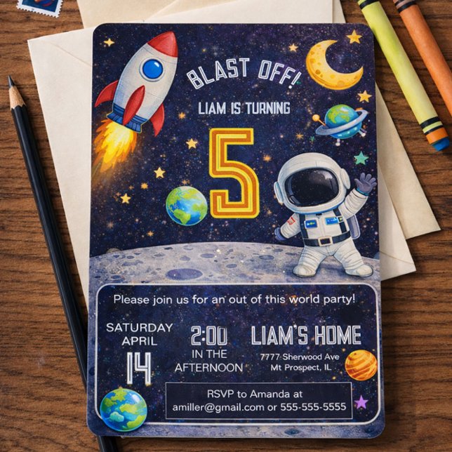 Invitación Space Themed Birthday Blast Off Outer Space (Subido por el creador)