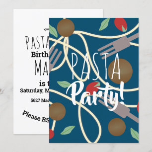Invitación Spaghetti Pasta Cena Italiana Utensiers albóndigas