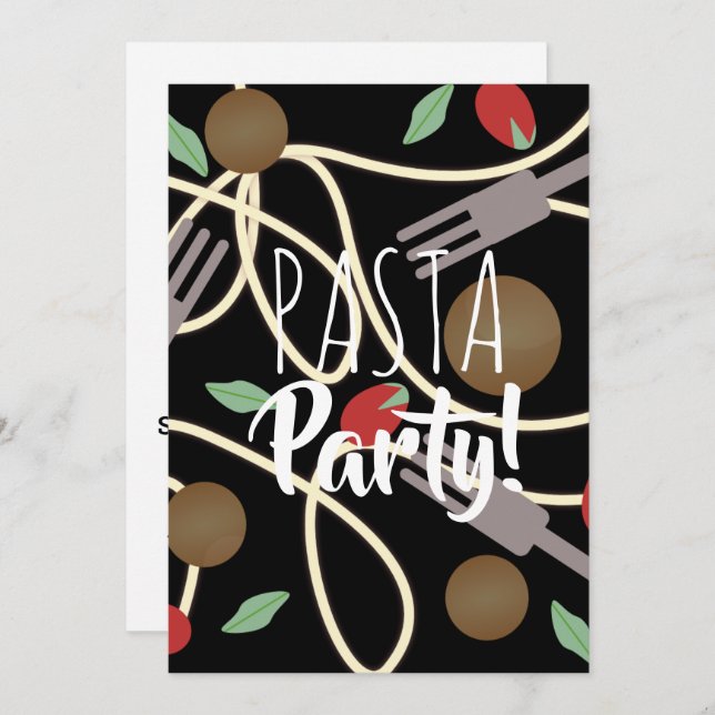 Invitación Spaghetti Pasta Cena Italiana Utensiers albóndigas (Anverso / Reverso)