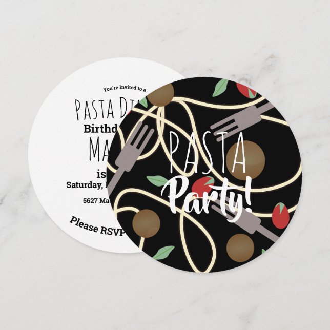 Invitación Spaghetti Pasta Cena Italiana Utensiers albóndigas (Anverso / Reverso)