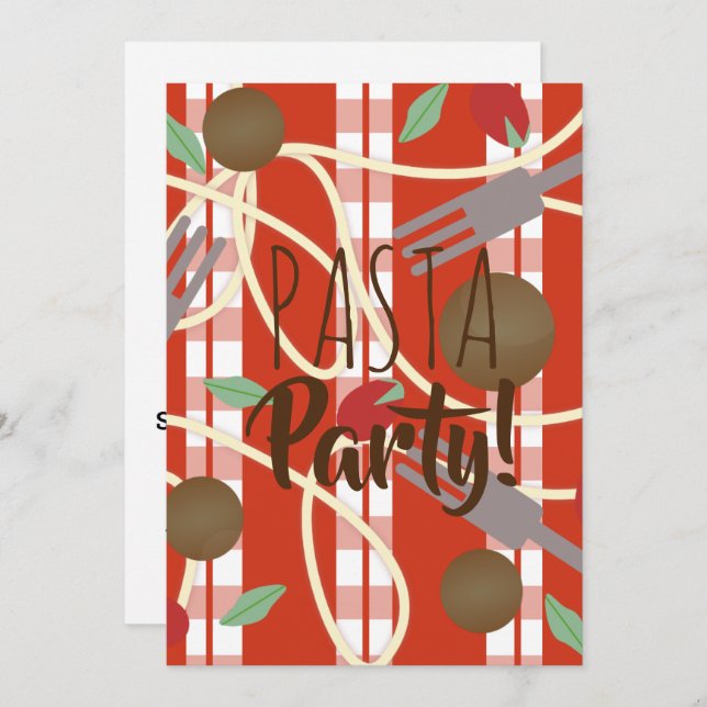 Invitación Spaghetti Pasta Cena Italiana Utensiers albóndigas (Anverso / Reverso)
