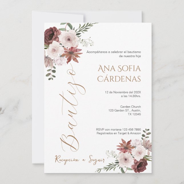 Invitación Spanish Baptism Girl invitation pink (Anverso)