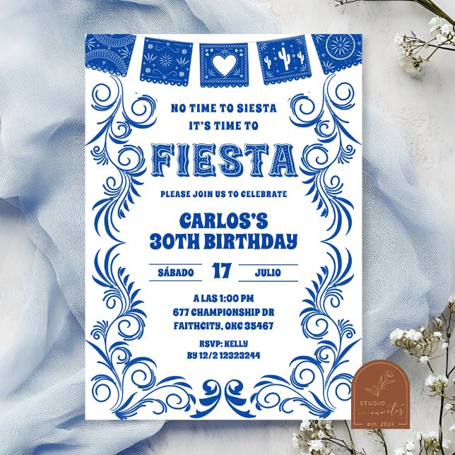 Invitación Spanish Blue Talavera Birthday Fiesta (Subido por el creador)