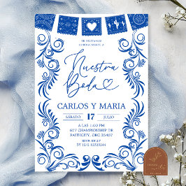 Invitación  Spanish Blue Talavera Frame Nuestra Boda