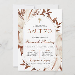 Invitación Spanish Boho Baptism Floral invitation