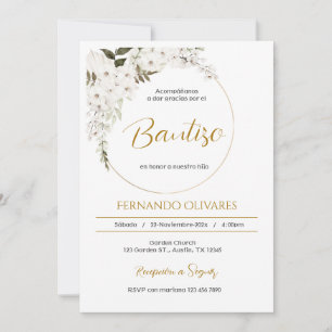 Invitación Spanish Boho Baptism Floral invitation