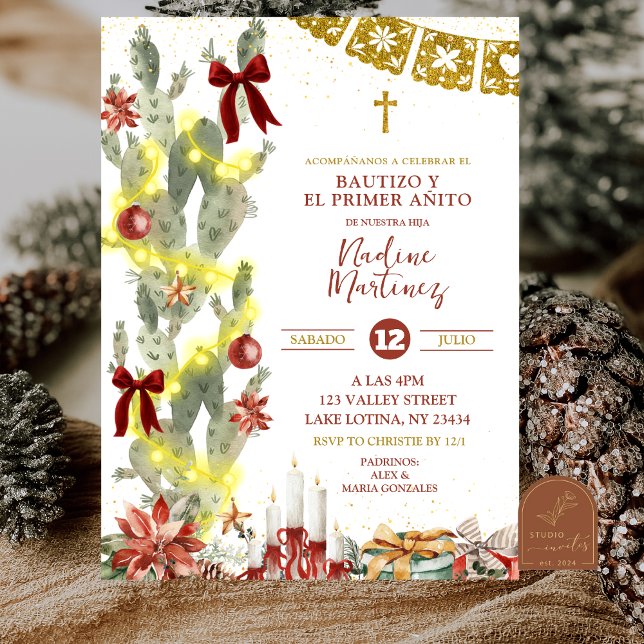 Invitación Spanish Cactus Christmas Baptism Invitation (Subido por el creador)