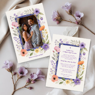 Invitación Spanish Chic Photo Purple Floral Christian Wedding