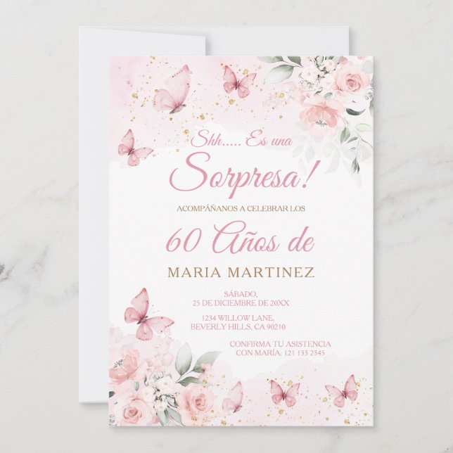 Invitación Spanish Floral Fiesta Sorpresa 60 Años Birthday (Anverso)