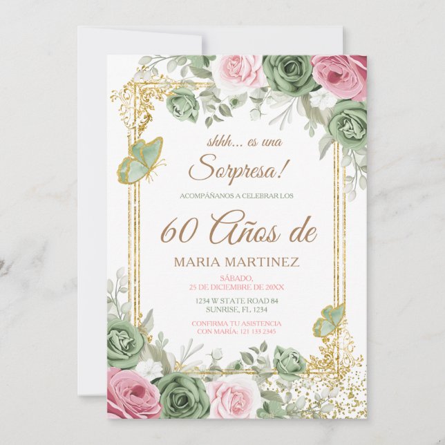 Invitación Spanish Floral Fiesta Sorpresa 60 Años Birthday (Anverso)