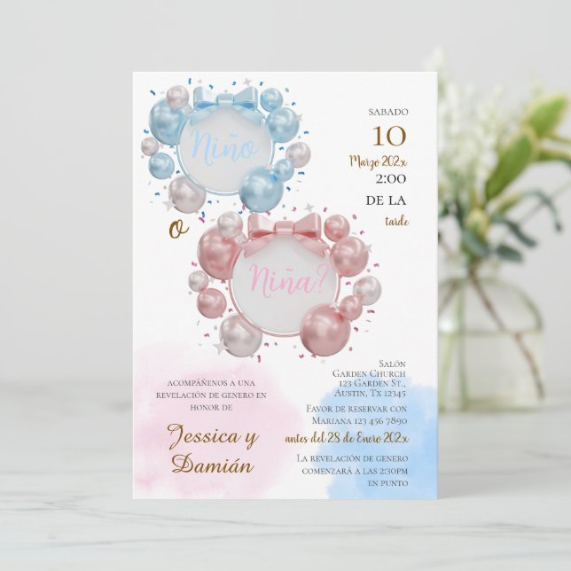 Invitación Spanish Gender Reveal Invitation (Anverso de pie)