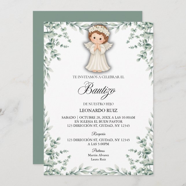 Invitación Spanish Little Angel  (Anverso / Reverso)