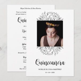 Invitación Spanish Luxury Wildflowers Frame Quinceañera Photo