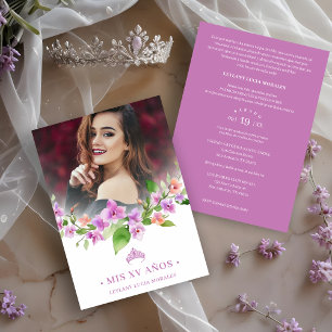 Invitación Spanish Mauve Princess Crown & Garland Mis XV Años