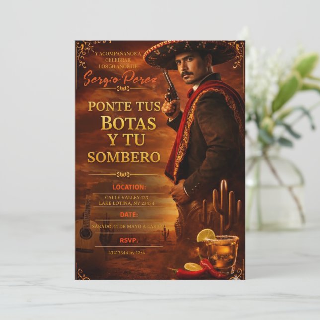 Invitación Spanish Mexican Cowboy Adult Man Birthday Party (Anverso de pie)