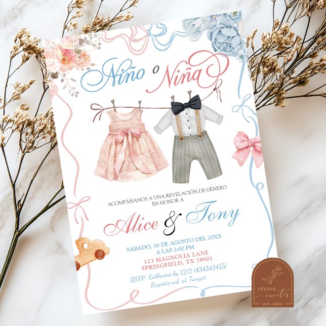 Invitación Spanish Nino o Nina Gender Reveal (Subido por el creador)