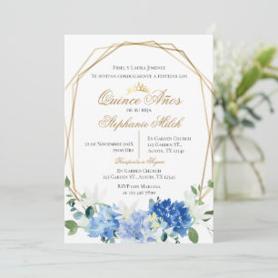Invitación Spanish Quinceanera Blue floral invit