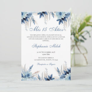 Invitación Spanish Quinceanera navy floral invite