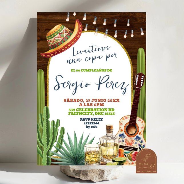Invitación Spanish Raise a glass for Tequila Birthday (Subido por el creador)